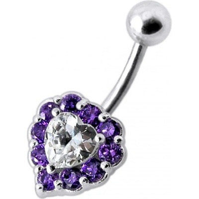 S4U Stříbrný piercing do pupíku srdce (tmavě fialová) BP01033-A