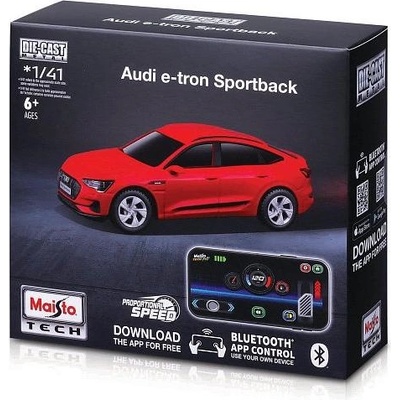 RC - 1: 41 DIE-CAST METAL със светлини, Audi e-tron Sportback, червено, XTR, Bluetoot