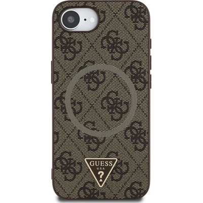 GUESS Гръб Guess за iPhone 16E, PU, 4G Strass, Triangle Metal Logo, Кафяв