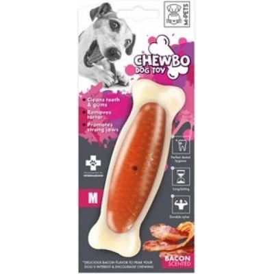 M-PETS Chewbo Bone Clean Dental Bacon Scented - Дентална играчка, кокал изпъкнал, бекон, размер M 14x4x3 cm, Белгия - 10632710