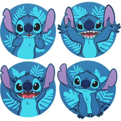 CurePink Gumové tácky pod sklenice Disney Lilo & Stitch Stitch 4 ks 10x10 cm