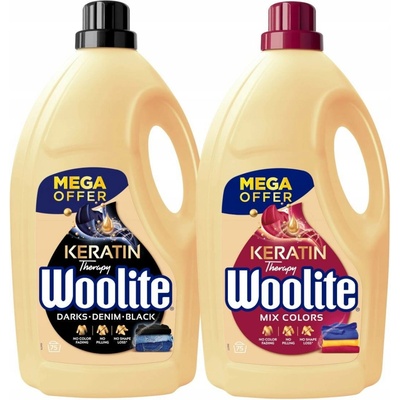 Woolite Keratin Therapy prací gely mix černé + barevné 2 x 4,5 l 75 PD