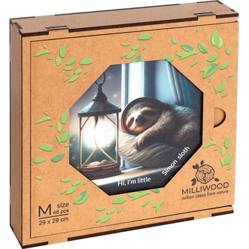 Milliwood Дървен пъзел Milliwood от 46 части - Ленивецът Саймън (размер M) (OM-SimonSloth-5004)