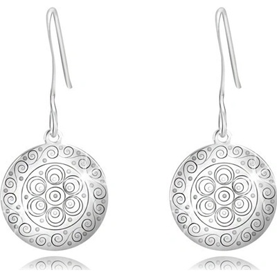 Šperky eshop ze stříbra lesklý kruh s kulatými a spirálovitými ornamenty R11.05