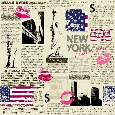 Legín/ plavkovina - Shield: Vzor města, USA, New York na novinovém podkladu / 50 cm