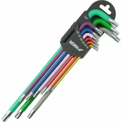 Dedra klíče Torx extra dlouhé barevné T10 - T50, sada 9 ks, S2 06F225