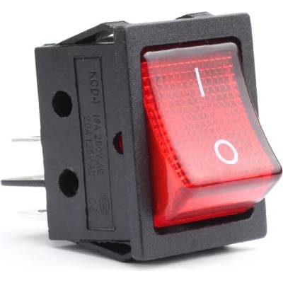 AMIO přepínač kolébkový čtvercový s červeným podsvětíním 12/230V - BU02