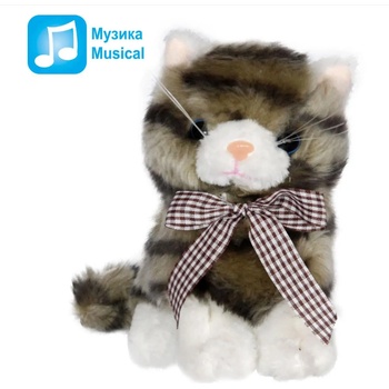 Плюшено Коте със звук - сиво