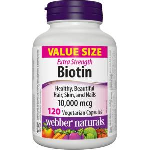 Webber Naturals Коса, кожа и нокти - Биотин Extra Strength 10000 g, 120 V капсули (3908 WN)