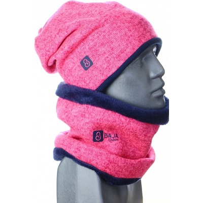 BajaDesign zimní svetrová čepice pro holky neon. růžová + tm. modrá