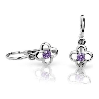 Danfil dětské náušnice kytičky C1944 z bílého zlata s kamínkem Amethyst zapínání brizura