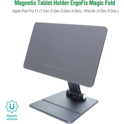 4smarts ErgoFix Magnetic Aluminum Desktop Stand - магнитна алуминиева поставка за iPad Pro 11 M1 (2021), iPad Pro 11 (2020), iPad Pro 11 (2018), iPad Air 5 (2022), iPad Air 4 (2020) (сив)