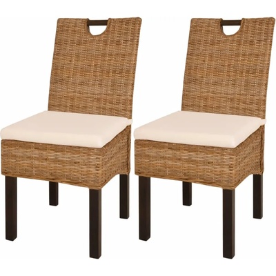 vidaXL Трапезни столове, 2 броя, кубу ратан, мангова дървесина (243639)
