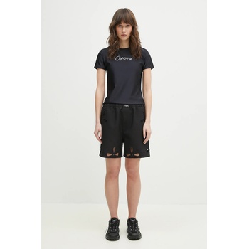 coperni Къс панталон Coperni Petal Embroidered Cut-Out в черно с апликация с висока талия COPP116F3004 (COPP116F3004)