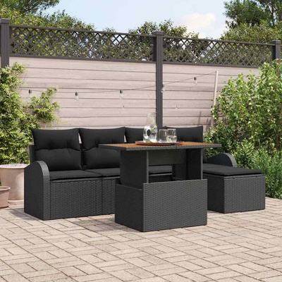 vidaXL Градински Софа Комплект със съхранение 6 pcs Черно Полиратан (3358312)
