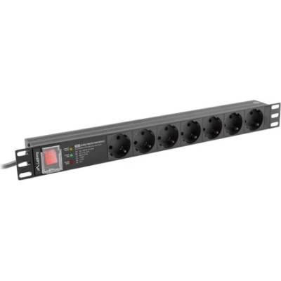 Lanberg PDU-PRO-07F-0200-BK 19" 1U 7xSchuko гнезда с Schuko щепсели 16A SPD-3MP 2 м разпределителна верига със защита срещу пренапрежение и превключвател