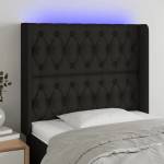 vidaXL LED горна табла за легло, черна, 93x16x118/128 см, плат (3124368)
