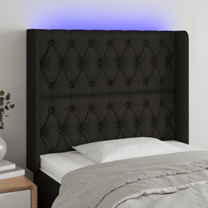 vidaXL LED горна табла за легло, черна, 93x16x118/128 см, плат (3124368)