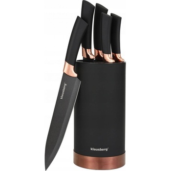 KLAUSBERG Комплект ножове със стойка Klausberg KB 7614, 6 части, Ергономични дръжки, Неръждаема стомана, Черен (9999KB7614)