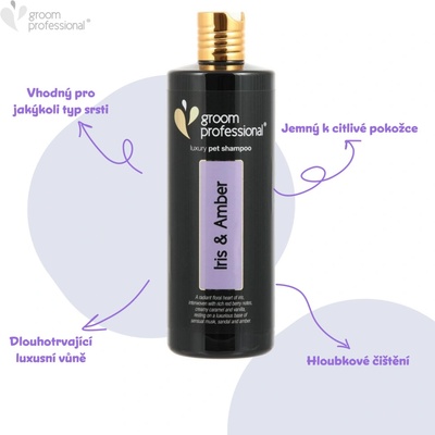 Groom Professional Iris & Amber Luxury luxusní lesklý šampon s tóny kosatce a jantaru 450 ml
