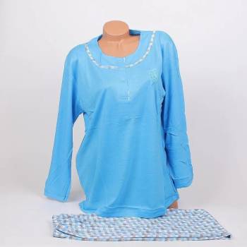 Image 1 of Дамска макси пижама в светлосиньо с кариран десен