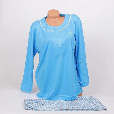 Дамска макси пижама в светлосиньо с кариран десен