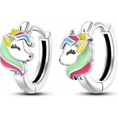 Elanis Jewel Stříbrné kruhové náušnice Duhový jednorožec EJ00825