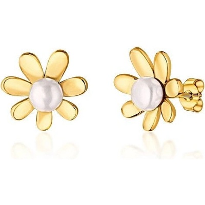 JwL Luxury Pearls pôvabné pozlátené náušnice s pravými riečnymi perlami kvietky JL0775