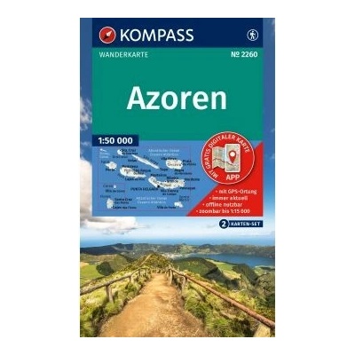 Azoren, Azorské ostrovy – set 2 turistických map (Kompass - 2260) - turistická mapa