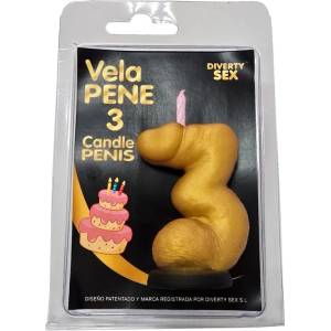  Свещ във формата на пенис, цифрата 3 - Penis Shape Candle Gold (D-246298)