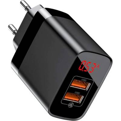 Baseus Mirror Lake Dual USB QC 3.0 Wall Charger 18W CCJMHA-A01 - захранване за ел. мрежа с два USB изхода и технология за бързо зареждане (черен)