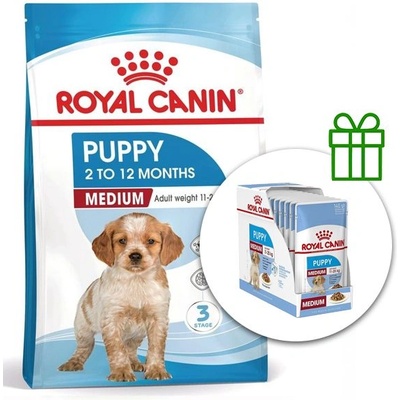 Royal Canin Medium Puppy гранули за кученца от средни породи до 12 месеца 15 кг + 10 пауча безплатно