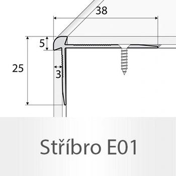 Profil Team Schodová hrana stříbro E01 1,2 m 3mm 38x25mm