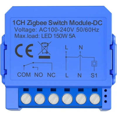 Avatto ZWSM16-DC-1 интелигентен 1-канален ZigBee комутационен модул с безнапреженов DC контакт (ZWSM16-DC-1)