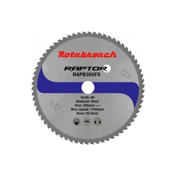Image 1 of Rotabroach Циркулярен диск 355 mm (25.4) 66T (x2.4) за стомана Raptor (RAPB355FS)