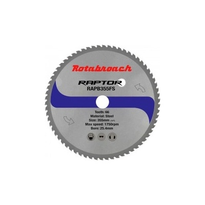 Rotabroach Циркулярен диск 355 mm (25.4) 66T (x2.4) за стомана Raptor (RAPB355FS)