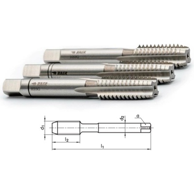 Ruční sadový závitník BAER (3 ks), metrický závit, DIN 352, materiál HSS. M 18 x 2,5 3-dílná sada ručních závitníků HSS M18 x 2,5