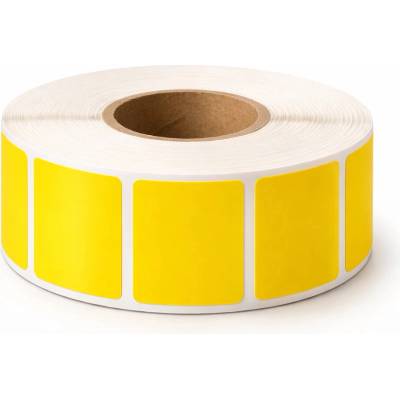 Plastová Etiketa 40 mm x 40 mm, Polypropylén, Žltá, Dutinka 40 mm, 1000 ks/kotúč, Permanentné lepidlo, Priemer kotúča 93 mm