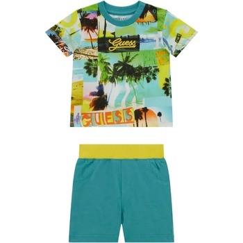 Guess Цветен комплект за мини момче с тениска и тюркоазени панталoни Guess