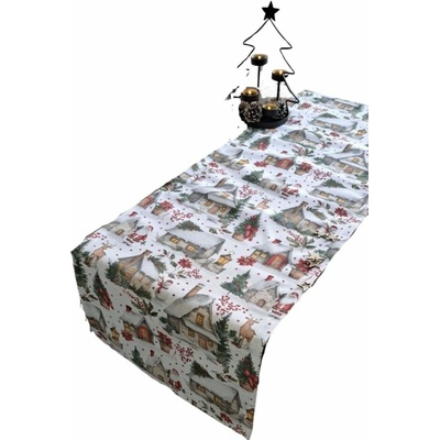 LKV Lomnice Textilní běhoun Vánoce domečky 30x120cm
