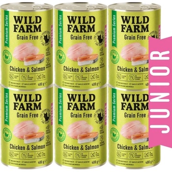 WILD FARM Premium Grain Free Chicken and Salmon Junior 6x400g - беззърнена храна за котенца