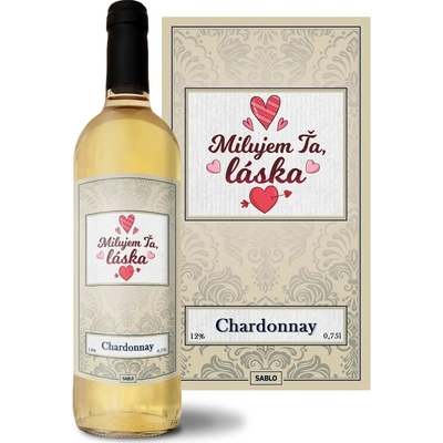 Sablio Milujem ťa, láska Chardonnay biele suché víno 12 % 0,75 l (čistá fľaša)