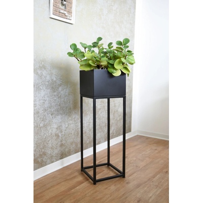 Květináč na vysokých nohách ELEVATE SQUARE ocel 79 cm černý mat
