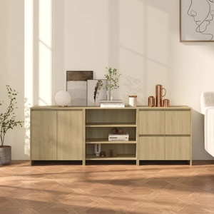 vidaXL Бюфет от 3 части, дъб сонома, инженерно дърво (3098075)