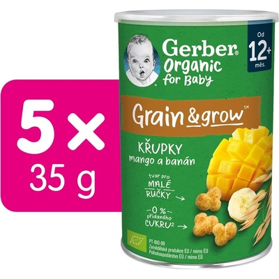 GERBER Organic chrumky s mangom a banánom 5 x 35 g