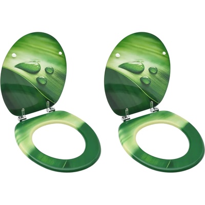 vidaXL WC тоалетни седалки с капак 2 бр МДФ дизайн зелени водни капки (3056407)