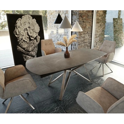 DELIFE Jídelní stůl Carlow 130/ 200 x 90 cm keramická hnědá nerezová ocel rozkládací