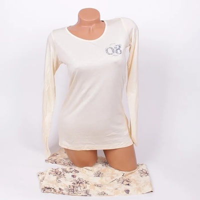 Нежна дамска пижама в бледожълто с цветя