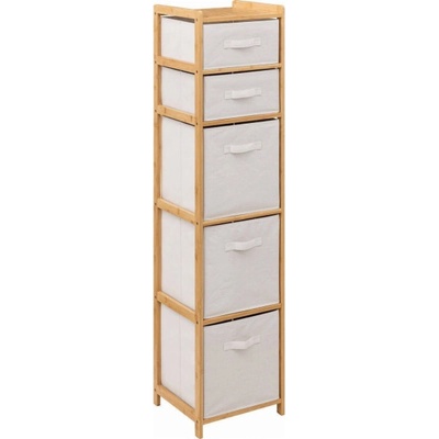 5five Simply Smart Vysoký bambusový regál TIDY s 5 textilními košíky, výš. 144,3 cm