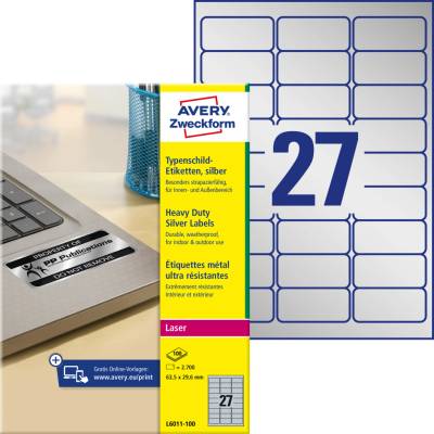Avery Zweckform L6011-100 Velmi odolné etikety 63,5x29,6mm 2700 ks stříbrná